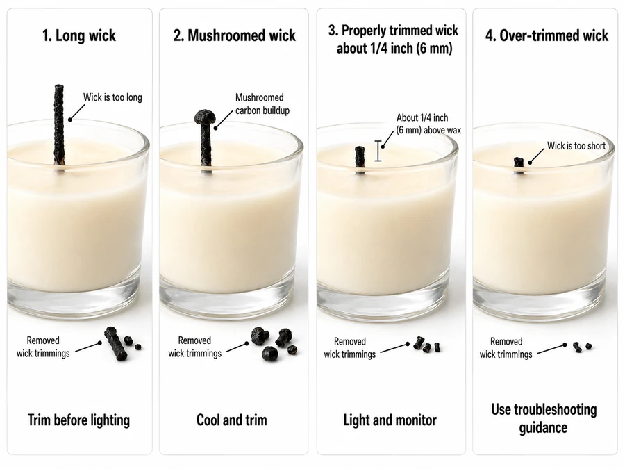 wick trimming and candle flame control