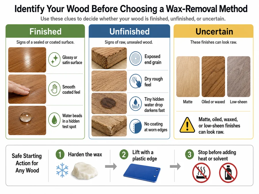 finished and unfinished wood surface clues