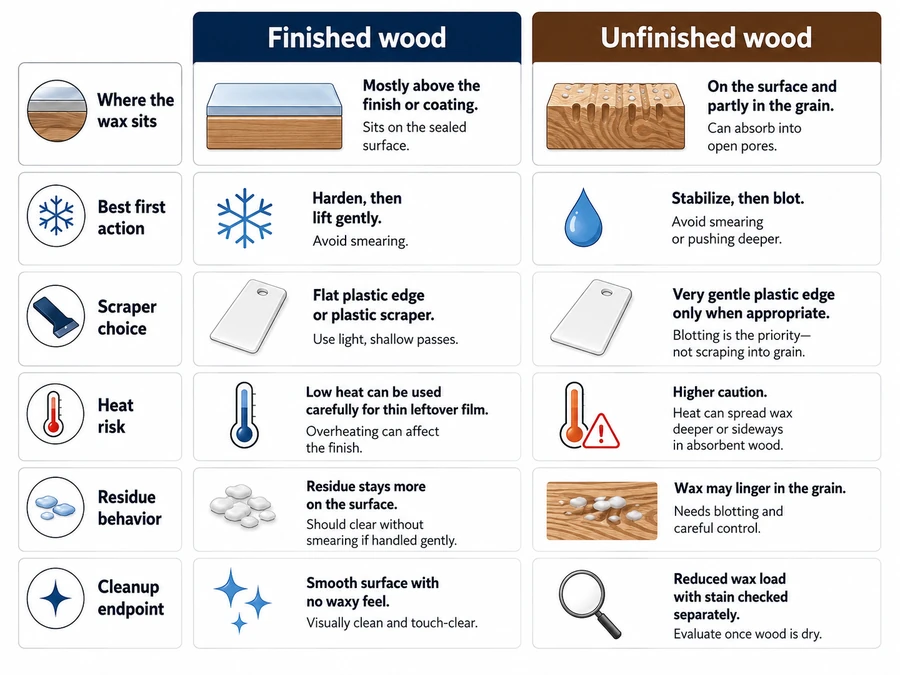finished and unfinished wood wax-removal methods